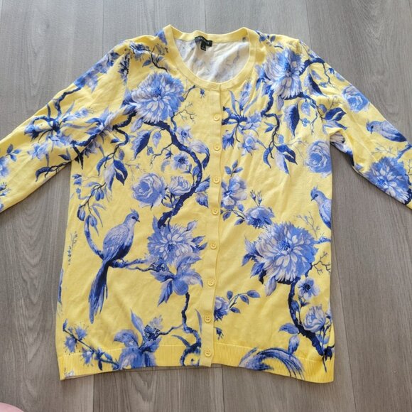 Talbots Womens Floral & Bird Print Cardigan Yellow & Blue Size S - Picture 5 of 7